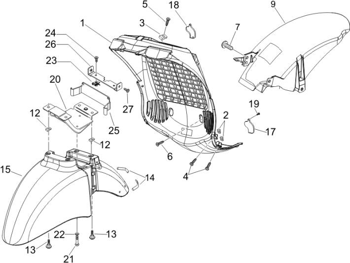 Radraum - Schutzblech Piaggio Beverly 500 E3 2007-2012 grau 713/B