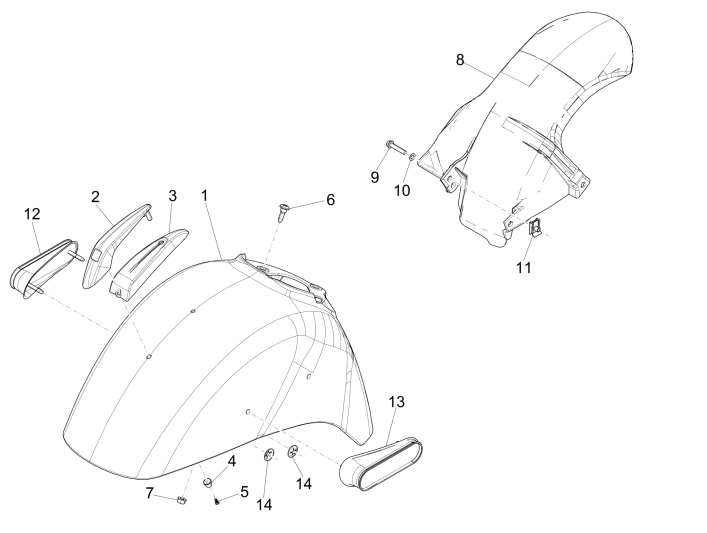 Radstandkotflügel Vespa GTS 300 ie 2008-2016 (mit und ohne ABS) schwarz 85/B