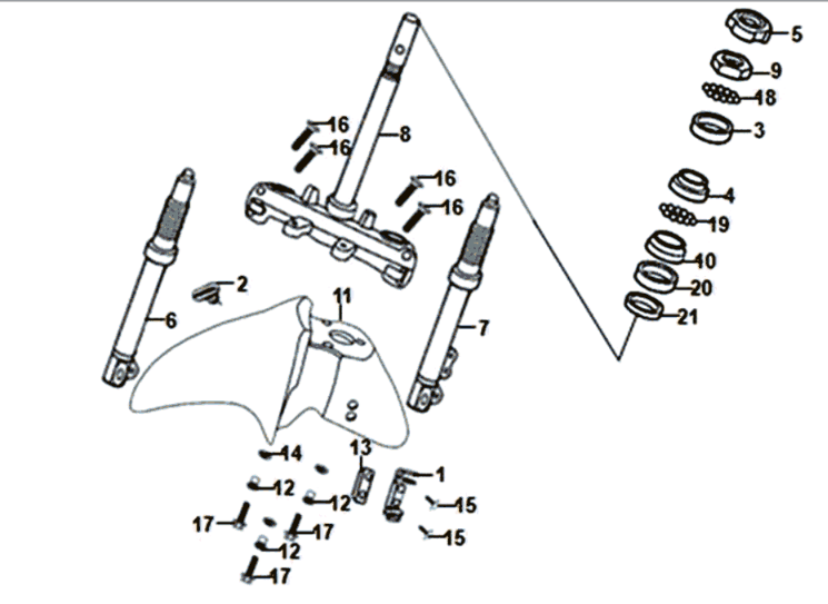 Vorderradgabel/Vorderradschutzblech/Headset Sym Symphony ST 125I E4 Weiß (WH-006)