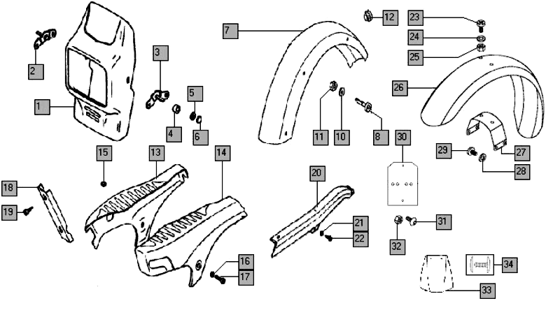 Zijkappen - spatborden Tomos QUADRO EX (L0-L1)