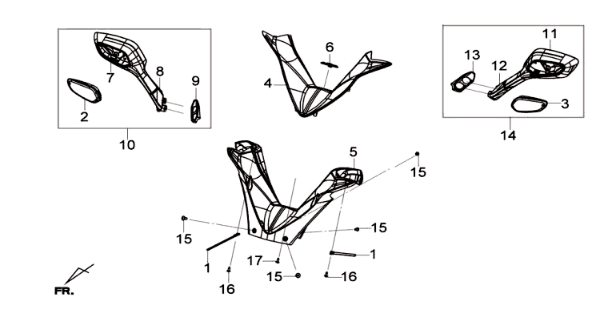 Lenkradverkleidung+Spiegelsatz Sym Joymax 125I ABS Schwarz (BK-231S)