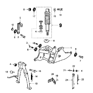 Teleskop hinten und Ständer Peugeot Fox Lieferung Rot