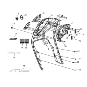 FR.-Abdeckung Sym Mio 50I E5 Weiß/Schwarz (WH-8018P/BK-001C)