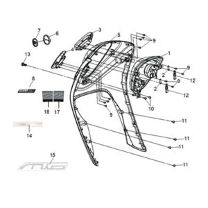 Frontabdeckung Sym Mio 50I E5 Grau/Schwarz (BK-2593U/BK-001C)