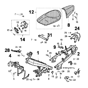 Rahmen und Sattel Peugeot Jet Force LC Injection Blue