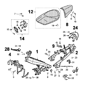 Rahmen und Sattel Peugeot Jet Force LC weiß