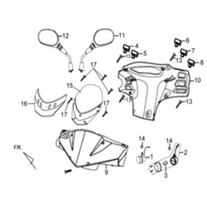 Scheinwerferkappe/ Spiegel/ Schalter Sym X'PRO 125 Weiß WH8018P