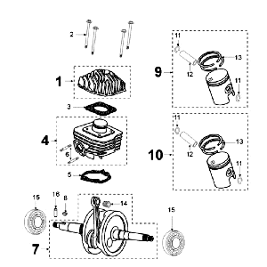Kurbelwelle und Zylinder ALU Peugeot Ludix 10 Schwarz