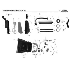 Luftfilter- Kraftstofftank- Auspuff Rieju Pacific grau 2009 2-Takt