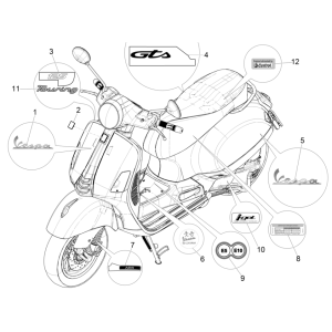 Kennzeichen und Zierleisten für Vespa GTS 125 4T E5 ABS 2021 (EMEA)
