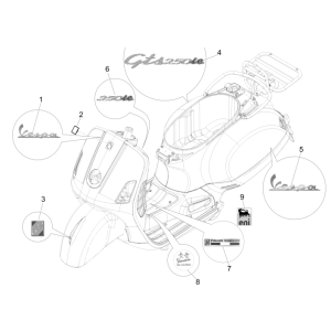 Aufkleber und Decals Vespa GTS 250 dh 2005-2016 (ohne ABS)