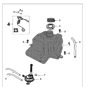 Tank und Benzin Peugeot Kisbee rot