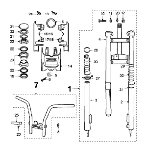 Vordergabel - Steuersatz Peugeot Fox Lieferung Rot